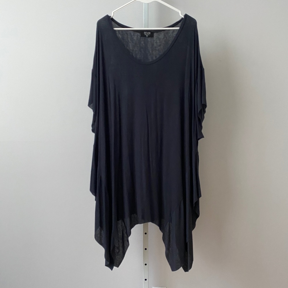 REVIR Modal Boho Flowy Relaxed Lagenlook Witchy Sharkbite Tunic OS Black